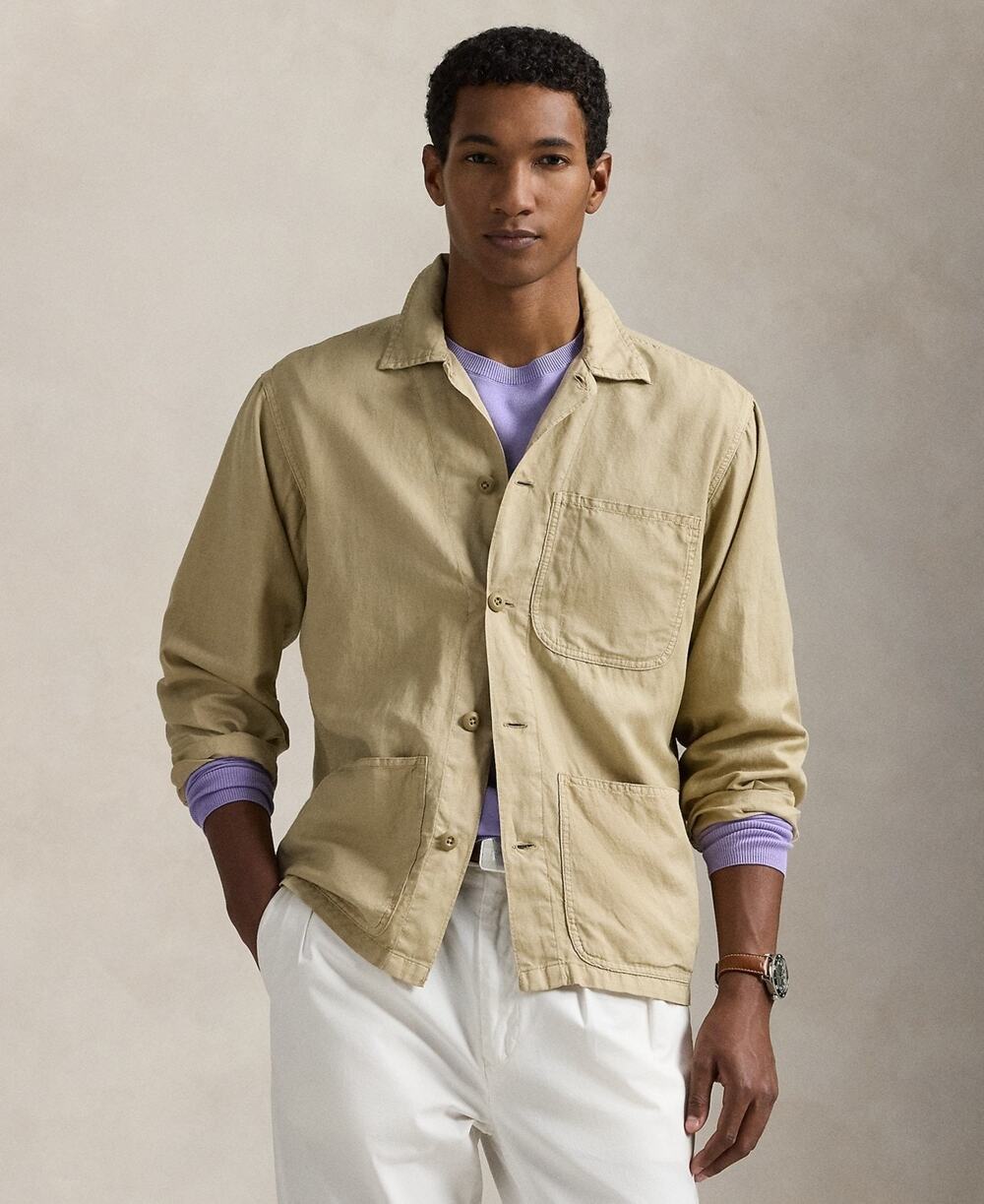 Polo Ralph Lauren Linen-Cotton Button-Down Overshirt Beige XXL
